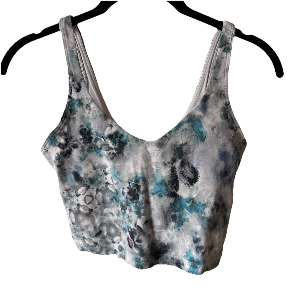 Lululemon Womens 6 Align Tank Top Light Support Shelf Bra Blue Gray Print Vneck
